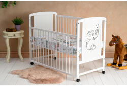 Qmini - Patut din lemn Timmi Elephant 120x60 cm, Cu laterala culisanta, Din lemn de pin si mdf, Stabil si rezistent, Inaltime sa (QMTIME03AL)