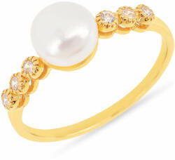  Aranyozott Ezüst Gyűrű Krém Édesvízi Gyönggyel és Cirkónia Kövekkel
