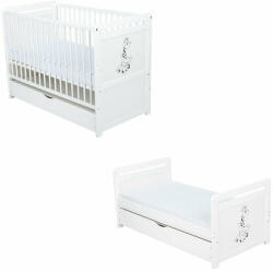 BabyNeeds Babyneeds- Patut din lemn Nadia II Girafa transformabil pt bebe si junior, 120x60 cm, Multifunctional, Cu sertar cu capac, Din p (BONAD2G02AL)
