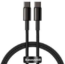 Baseus TUNGSTEN GOLD adatkábel (Type-C - Type-C, 100W, PD gyorstöltő, 200cm, törésgátló) FEKETE
