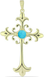  Arannyal Bevont Ezüst Kereszt Medál Csipkerózsika Türkizzel