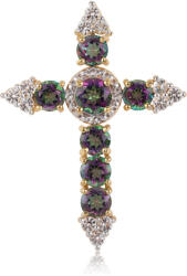  Kereszt Arannyal Bevont Ezüst Medál Misztikus Topázzal és Fehér Topázzal, ROS790