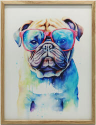  VÁSZON FESTMÉNY KERETBEN VICCES PUG 50x70 CM FA SÖTÉTBANA