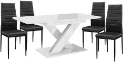 Proda Maasix WTG Étkezőszett - 4 Személyes, Fekete Coleta Székekkel, Magasfényű Fehér