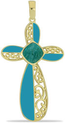  Kereszt Arannyal Bevont Ezüst Medál Amazonittal, Y58707