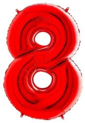  Metálpiros számfólia lufi, magassága 35 cm, születésnapra, 8-as modell