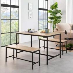 ModernHOME Loft étkezőgarnitúra 4 főre, asztal 110×60 cm + 2 becsúsztatható pad, MDF/fém (CZCY1106075T-MD-O)