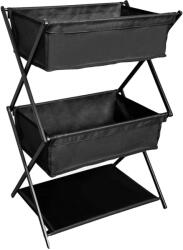  Kempingtároló állvány, hordozható összecsukható kivitel, háromrétegű, fekete