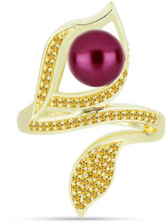  Arannyal Bevont Ezüst Gyűrű Lila színű Édesvízi Gyönggyel és Ural Citrinnel, Y58933/54