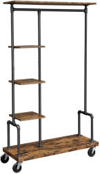 VASAGLE Ipari Stílusú Gurulós Ruhaállvány 5-Szintes Rusztikus Barna-Fekete (HSR66BXV2)