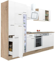 Leziter Yorki 310 konyhablokk sonoma tölgy korpusz, selyemfényű fehér front alsó sütős elemmel felülfagyasztós hűtős szekrénnyel (L310STFH-SUT-FF)