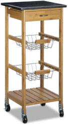  ALFRED Bambusz Konyhai Zsúrkocsi - Márvány Munkapult - 82, 5x37, 5x37, 5 cm