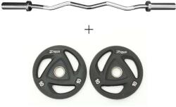 Zoco Body Fit Két fitneszlemez-készlet Glp008, súlya 10 kg + két fitnesz-lemez készlete Glp008, súlya 5 kg + rúd Ez Zoco Body Fit Rx-056, ergonomikus ívelt, 1, 2 m hosszú, króm