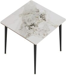  Étkezőasztal, négyzet alakú kialakítás, márvány teteje, fém lábak, Fehér és smaragd
