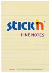 STICK N Bloc de notițe autocolante, căptușit, 152x101 mm, 100 coli, STICK N, galben pastel (21056)