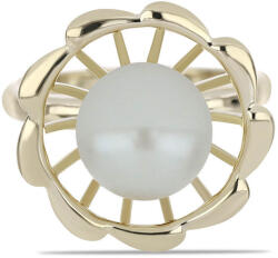  Arannyal Bevont Ezüst Gyűrű Fehér Édesvízi Kagylógyönggyel, Y61526/59