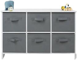  GINGER HOME Gyerek Komód 6 Textil Tárolódobozzal - Játékok és Kiegészítők Tárolására, Szürke és Fehér Színben (TF5491)