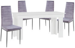  Montilla 4 személyes étkezőszett Coleta székekkel, Fehér - Szürke bársony N - fizz