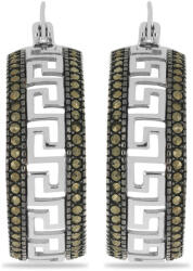  Ezüst Fülbevaló - Osztrák Markazit - Görög Kulcs Mintázat - 29x9 mm