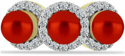  Arannyal Bevont Ezüst Gyűrű Vörös Édesvízi Gyönggyel és Fehér Topázzal, Y58415/62