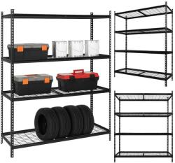 Springos Fekete acél polcállvány 4 polccal, 183×150×54 cm, 1600 kg teherbírással (HA5277)