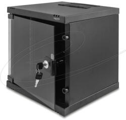 Delock 10 hálózati szekrény 6U üvegajtóval, állványra vagy falra szerelhető, 240 mm mélység, 30 kg teherbírás, 330 x 312 x 300 mm, fekete