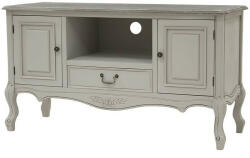 Art-Pol Provence krémfehér koptatott vintage 2 ajtós TV asztal fiókkal faragott díszítéssel 68x120x45cm (114563)