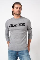 GUESS JEANS, Finom kötésű gyapjúkeverék pulóver logóval, szürke melanzs, M