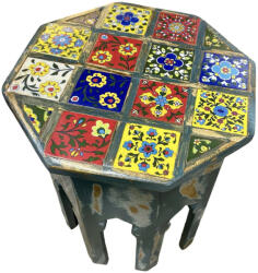  Marokkói antikolt teázó, virágtartó asztal kerámia berakással