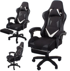  Görgős gamer szék két párnával és dőlés állítással - fekete