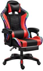 Zelux RGB LED-es gamer szék párnával, karfával piros-fekete színben