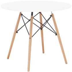 TEMPO KONDELA Étkezőasztal, fehér/bükk, átmérő 90 cm, GAMIN 2 NEW 90 - pepita