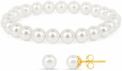  Aranyozott Ezüst Ékszerszett Édesvízi Gyöngyökkel - Karkötő és Fülbevaló