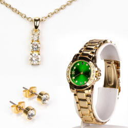 Emporia Arany Tónusú Óra és Ékszer Szett - Smaragd és Kristály