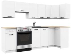 AKORD Sarok Konyhabútor Készlet Oliwia 3M Fehér - Prémium Minőségű Összeszerelhető Laminált Bútor ABS Élzárással, 11 Ajtóval és Dió Sonoma Asztallappal (SKZOLIDBIAN)