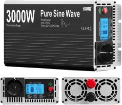  Power Inverter, Pure Sine Wave, LCD kijelző, Távirányító, 3000W, 24V, 220-230V 50Hz