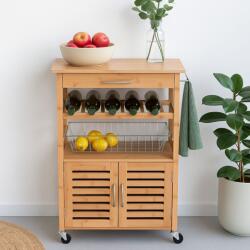 Excellent Houseware Konyhaszekrény kerekeken - 60x36x88 cm - Modern dizájn, fa és rozsdamentes acél - Excellent Houseware