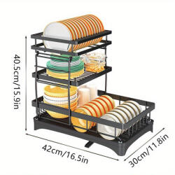  3 Szintes edény csepegtető állvány konyhai tároló és szárító rendszerrel