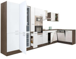 Leziter Yorki 430 sarok konyhablokk yorki tölgy korpusz, selyemfényű fehér fronttal alulagyasztós hűtős szekrénnyel (LS430YFH-AF)