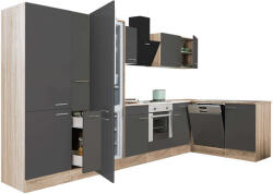 Leziter Yorki 370 sarok konyhablokk sonoma tölgy korpusz, selyemfényű antracit front alsó sütős elemmel polcos szekrénnyel, alulfagyasztós hűtős szekrénnyel (LS370STAN-SUT-PSZ-AF)