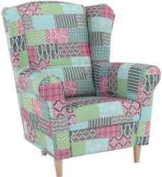 TEMPO KONDELA Füles fotel, szövet patchwork, CHARLOT