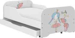 Wooden Toys Pătuț pentru copii MIKI 160x80cm cu saltea și spațiu de depozitare pentru lenjerie de pat - Cu Prințesa Unicorn
