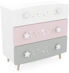 WM-Meble Elmo Gyerek Komód - 3 Fiókos - Csillagos - Rózsaszín