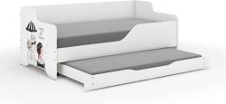  LILU pat pentru copii cu front laminat 160x80cm cu saltea și spațiu de depozitare lenjerie de pat extensibil, cu saltea de 140x70 cm - fetiță pe bicicletă cu pisică