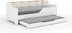  LILU pat pentru copii cu laterale laminate 160x80cm cu saltea și spațiu de depozitare pentru lenjerie de pat cu saltea de 140x70 cm inclusă - dinozauri colorați