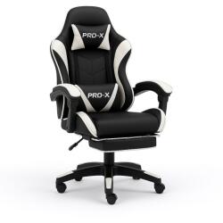 PRO-X GOBORELAX Gamer szék masszázs funkció, lábtartó - fekete-fehér (BM028)