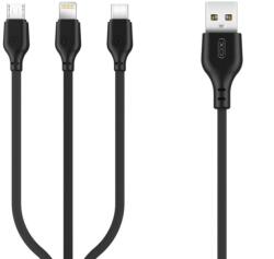 XO Кабел за зареждане и пренос на данни XO cable NB103 3in1 USB - Lightning + USB-C + microUSB 1, 0 m 2, 1A, Черен (NB103)