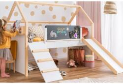 Ginger Home Montessori gyerek emeletes házikó ágy csúszdával és krétatáblával - 90x200 cm ágyráccsal (SRK-20)