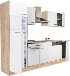 Leziter Yorki 280 konyhablokk sonoma tölgy korpusz, selyemfényű fehér fronttal felülfagyasztós hűtős szekrénnyel (L280STFH-FF)