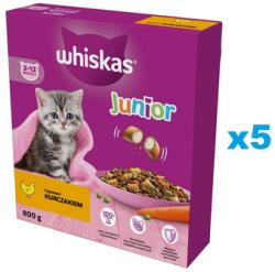Whiskas Junior 5x800 g száraz teljes értékű eledel cicáknak finom csirkével